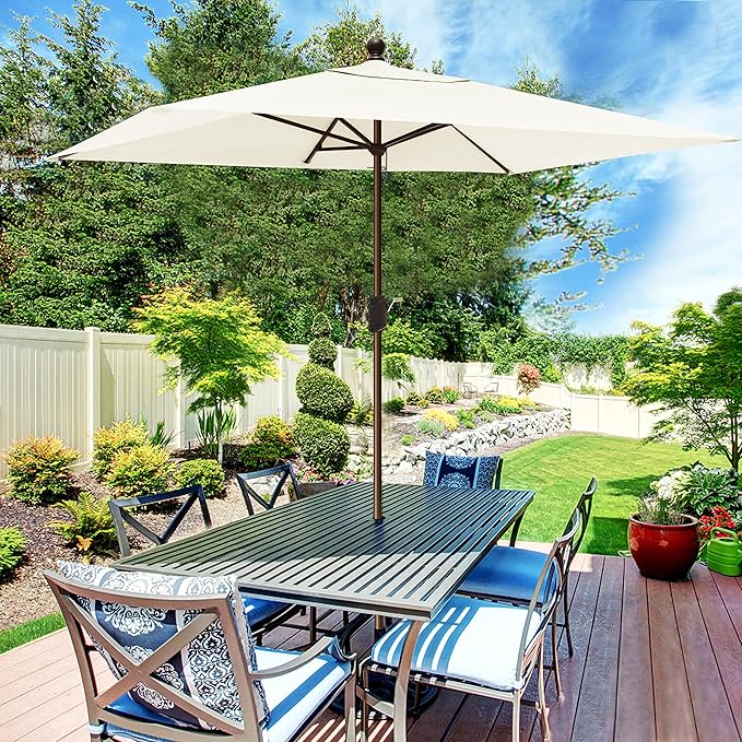 EliteShade USA 10-Year-Non-Fading 6.5x10Ft Rectangular Market Umbrella Patio Umbrella Outdoor Table Umbrella with Ventilation, Natural