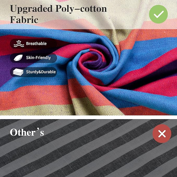 SUNCREAT Outdoor Double Hammock, Portable Tree Colorful Hammock, Colorful Stripes