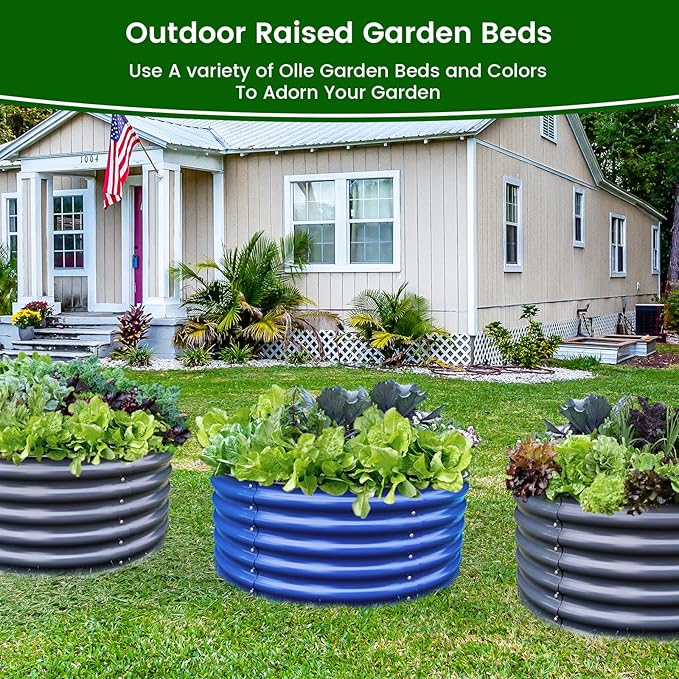 Olle 17" Tall, 42" Round Galvanized Raised Garden Bed Kit,Metal Raised Planter Boxes Outdoor DIY Raised Garden Beds Outdoor for Vegetables,3.5 * 3.5 * 1.4Ft,Midnight Grey