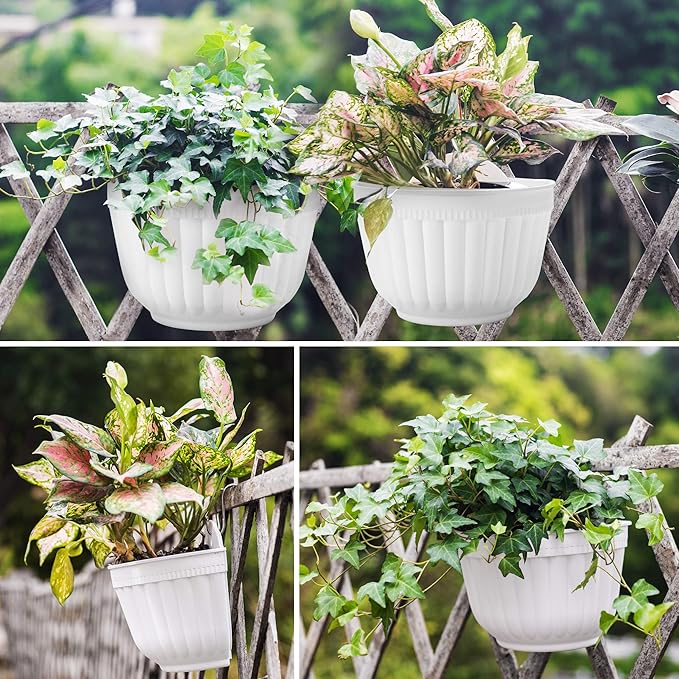 2 Pack Resin Wall Hanging Planter Pots Vertical Garden Living Wall Mount Window Hang Box Container Indoor Outdoor for Plants Flowers Kitchen Herbs Holder with Drainage Water Reservoir Decor White