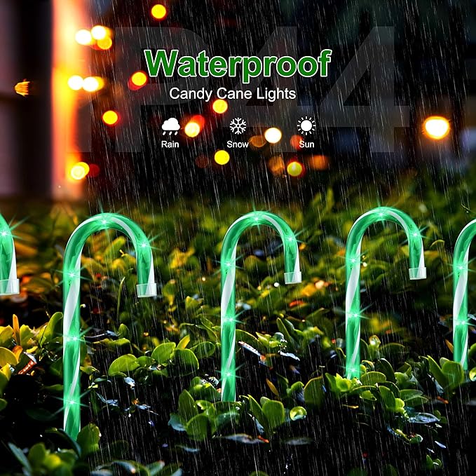 VCOKEN 10'' Christmas Candy Cane Pathway Markers Lights - Set of 10 Christmas Stakes Lights Outdoor Pathway Decorations, Connectable & Light Up Xmas Holiday Party Yard Indoor Outdoor Ornament, Green