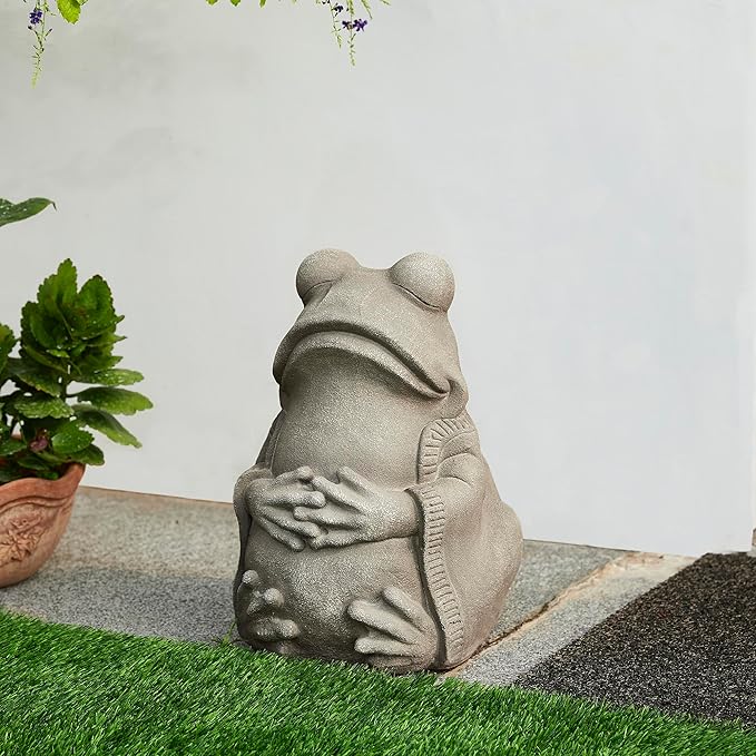 Glitzhome MGO Faux Concrete Zen-Style Frog Garden Statue Indoor and Outdoor Decoration, 16.75" H