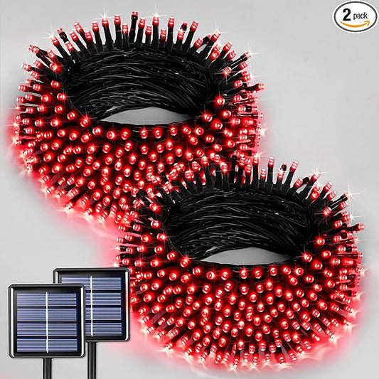 JMEXSUSS 2 Pack Red Solar String Lights, Total 400 LED 151FT Red Solar Lights Outdoor Waterproof, 8 Modes Christmas String Lights for Outside Yard Patio Garden Tree Decorations