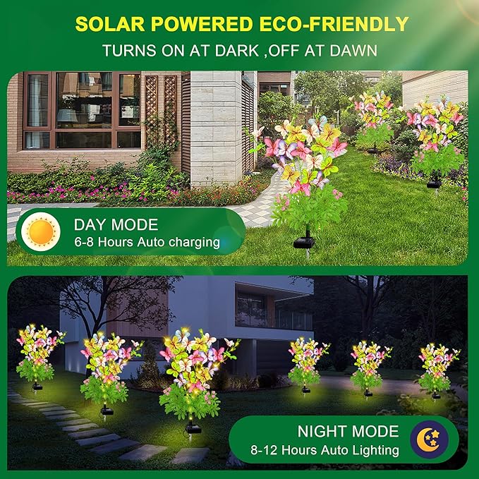 Solar Garden Lights Outdoor Waterproof,2 Packs Solar Swaying Butterfly Lights Decor,Gardening Butterfly Gifts for Mom Women,Solar Flowers Plant Lights Decorative Stakes for Yard Patio Lawn Pathway