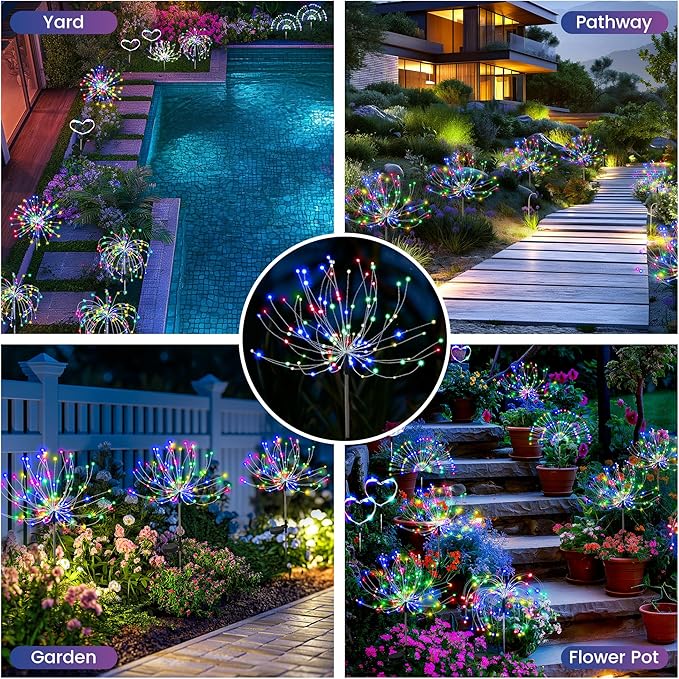 Garden Decor Solar Lights Outdoor,2Pack 120LED Waterproof Colorful Solar Garden Lights Your Outdoor Decoration,Yard, Patio, Porch,Flower Pot,Pathway,Christmas