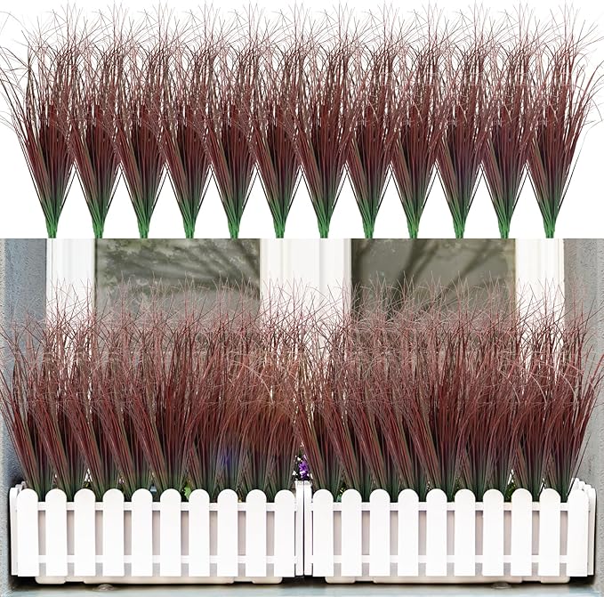 36Pcs Artificial Grass Plants, Faux Shrubs Wheat Grass, Artificial Tall Grasses Fake Plants for Outdoor Decor,Artificial Greenery Stems Weed for Room Indoor Home Decor（Red）