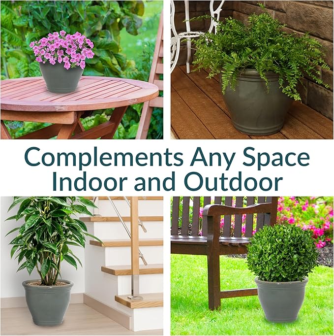 Sunnydaze 15" Large Ceramic Plant Pot - Round Outdoor Glazed Ceramic Planter Pot with Drainage - Gray - Studio