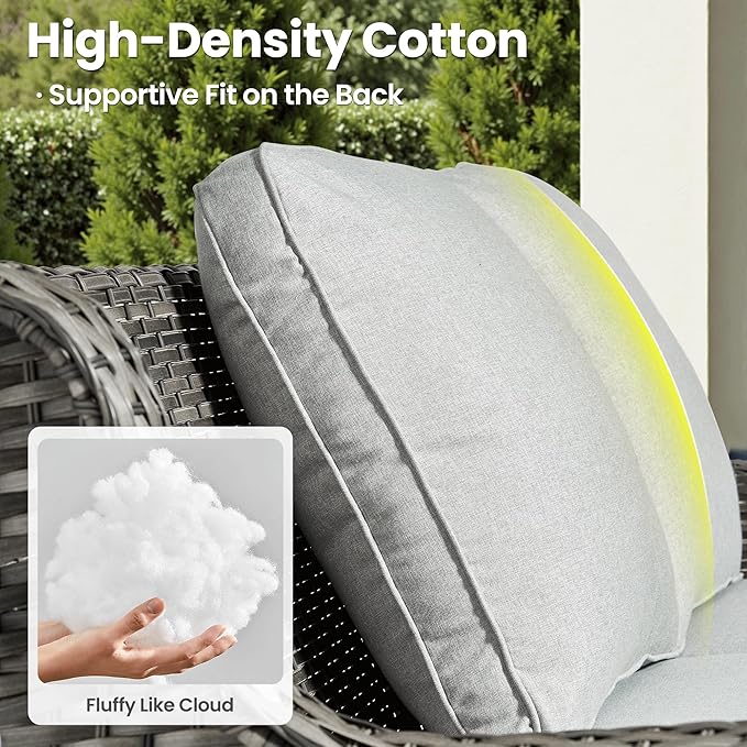 ovios 6 Pieces Patio Furniture Set with 30" Fire Pit Table, Outdoor Wicker Sofa with Ottomans, Comfy Cushions, High Back Couch Conversation Set, Grey Rattan, Grey