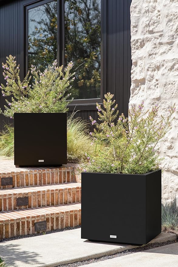 Veradek Block Series Cube Plastic Planter - Large Square Planter for Indoor or Outdoor Patio/Garden | Durable All-Weather Use with Drainage Holes | Modern Décor for Tall Plants, Trees, Flowers