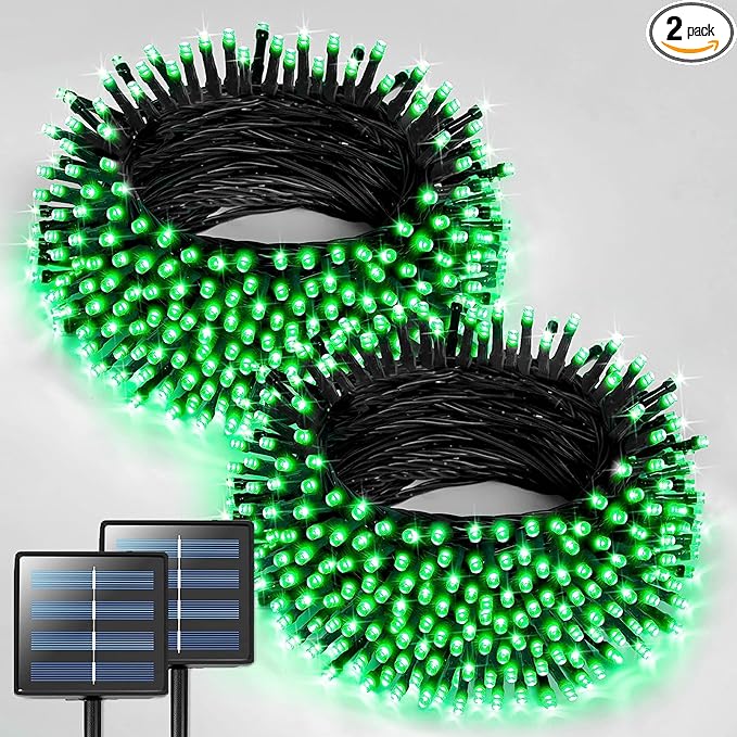 JMEXSUSS 2 Pack Green Solar Lights Outdoor, Total 400 LED 151FT Solar String Lights Outdoor Waterproof, 8 Modes Green Light for St Patrick's Day Patio Yard Tree Decorations
