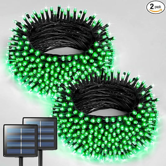 JMEXSUSS 2 Pack Green Solar Lights Outdoor, Total 400 LED 151FT Solar String Lights Outdoor Waterproof, 8 Modes Green Light for St Patrick's Day Patio Yard Tree Decorations