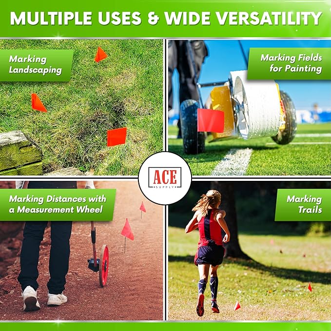 Fluorescent Orange Yard Marking Flags - 4x5x15 Inch Marker Flags - 100 Pack - Markers For Lawn, Irrigation, Landscaping, Survey & Sprinkler Head Marking