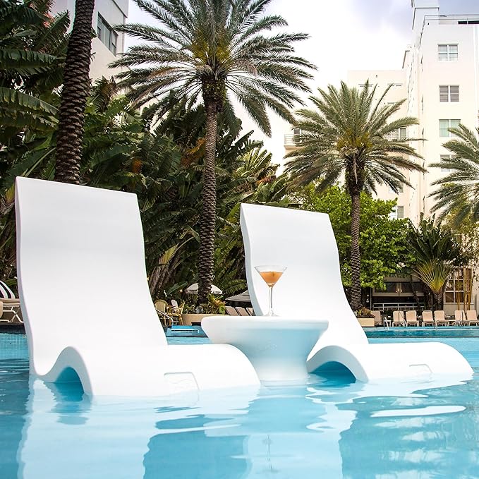 Ledge Lounger - Signature Chair - Inside Pool & Sun Shelf Lounge Chair - Designed for Shallow Shelves Up to 9” - Compatible with All Pool Types - Poolside & Sun Deck Tanning - Set of 2 - White
