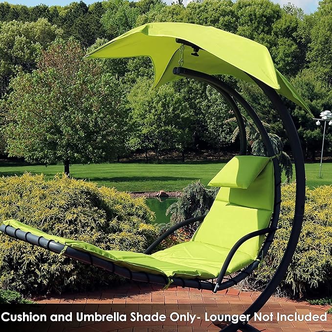 Weatherproof Replacement Cushion Pad and Umbrella for Hanging Lounge Chair Outdoor Chaise Hanging Hammock Chair - Long-Lasting, Fade-Resistant, Quick-Dry, Outdoor Lounge Replacement Set (Green)