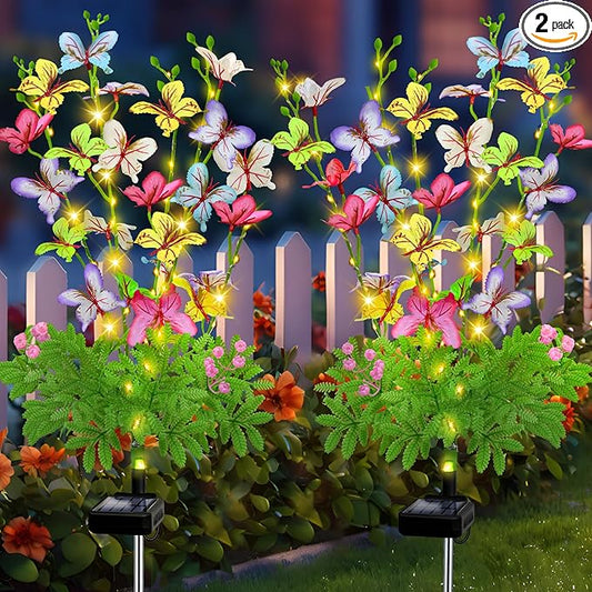 Solar Garden Lights Outdoor Waterproof,2 Packs Solar Swaying Butterfly Lights Decor,Gardening Butterfly Gifts for Mom Women,Solar Flowers Plant Lights Decorative Stakes for Yard Patio Lawn Pathway