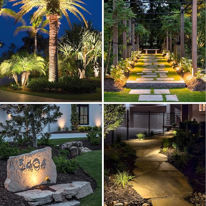 APONUO Solar Spot Lights Outdoor 4-in-1 Solar Landscape Lights Dusk to Dawn Solar Uplights IP65 Waterproof 9.8ft Cable Outdoor Spot Lights for Yard Pathway Garden Tree Decoration (Warm White)