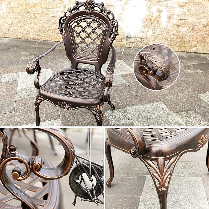 Outdoor Dining Chair Cast Aluminum Patio Chairs Set of 2 All-Weather Patio Dining Chair with Adjustable Feet for Backyard Garden (Crown Chair)