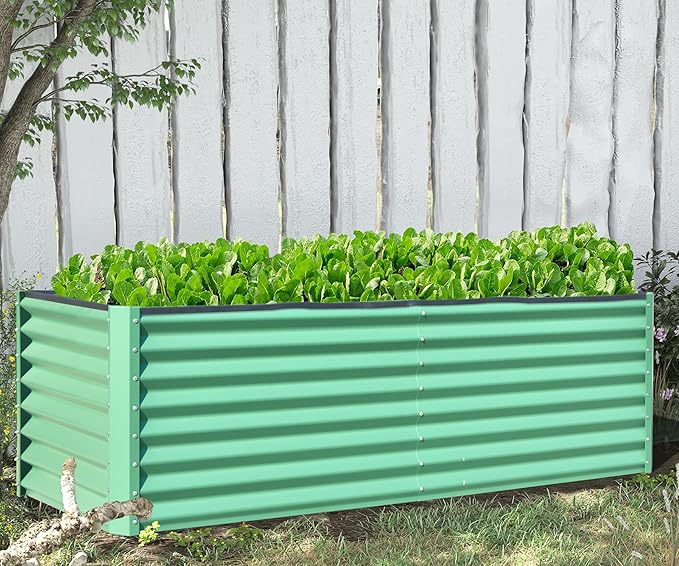 Domi Galvanized Raised Garden Bed, Outdoor Planter Garden Boxes Large Metal Planter Box for Gardening Vegetables Fruits Flowers, Green (6x3x2ft)