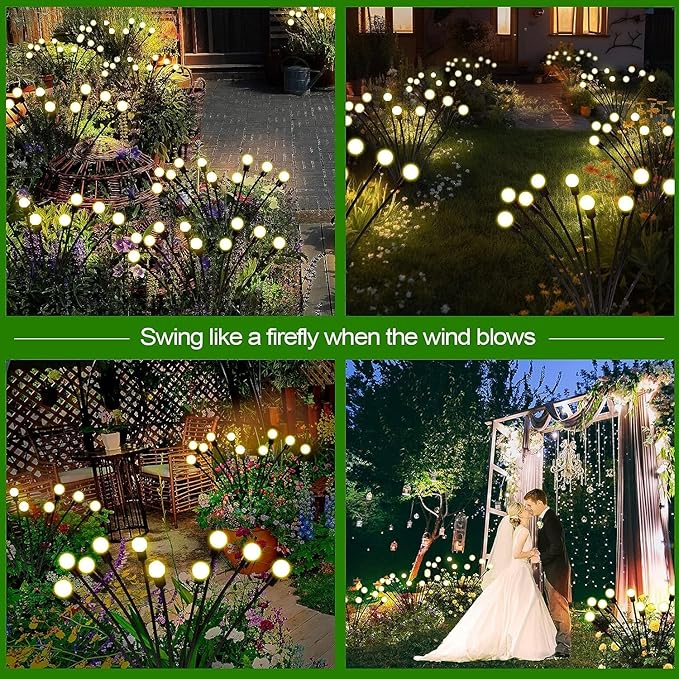 SOLARBABY Solar Garden Lights New Upgraded Solar Swaying Light Sway by Wind Solar Firefly Lights Outdoor Waterproof for Landscape Pathway Patio Yard Walkway Decoration Warm White