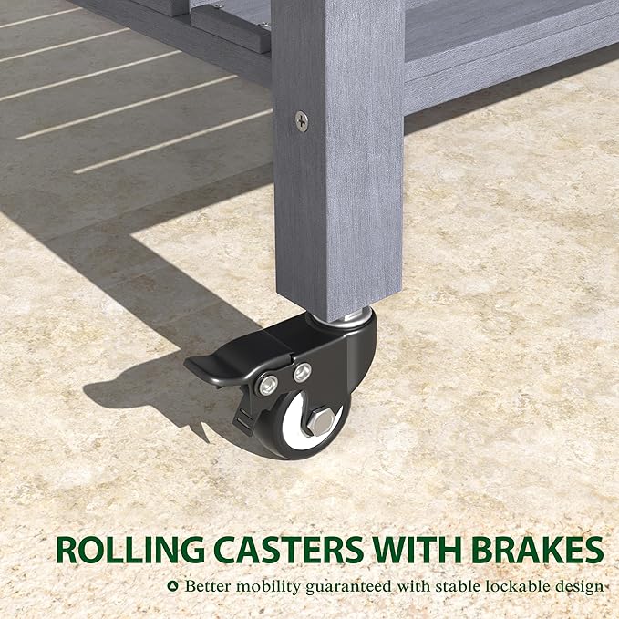 MUPATER 4 x 2 Raised Garden Bed, Elevated Garden Bed with Drainage Holes, Planter Box with Four Wheels and Legs for Herbs and Vegetables, Greenhouse, Garden, Farm, Gray