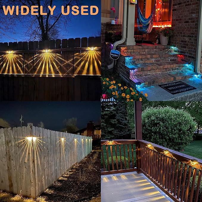 Solar Deck Lights, 6 Pack Waterproof LED Solar Lights Outdoor, Solar Step Lights Solar Fence Lights, Solar Lights for Outside, Garden, Patio, Stairs,Yard,10 Lumens, Warm White/Color Changing Lighting