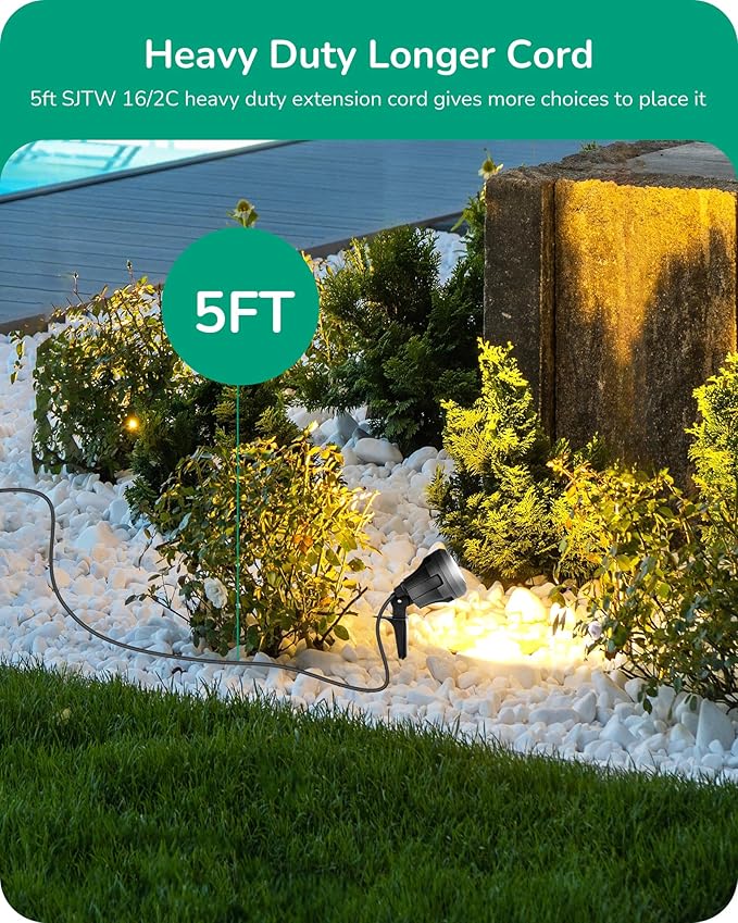 EDISHINE 120V LED Outdoor Spotlight, 5 Extra Lenses (RGB Purple Blue), 4.8W 5000K Plug in Spotlight Outdoor, Waterproof Landscape Light for Yard, Holiday Tree Flag Light, UL Listed