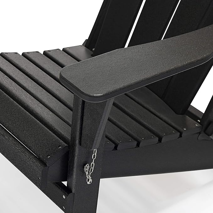 WO Home Furniture Adirondack Chairs Table Set of 3 PCS Outdoor Folding Chairs Coffee Table Weather/UV Resistant for Lawn, Garden, Bon Fire, Balcony (Black)