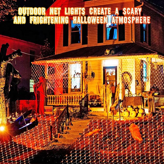Christmas Net Lights Outdoor - 360 LED Orange Net Lights Waterproof with Remote, 12x5 ft Extendable 8 Modes for Bushes, Gazebo, Lawn, Garden, Shrubs, Tree, Backyard Decorations