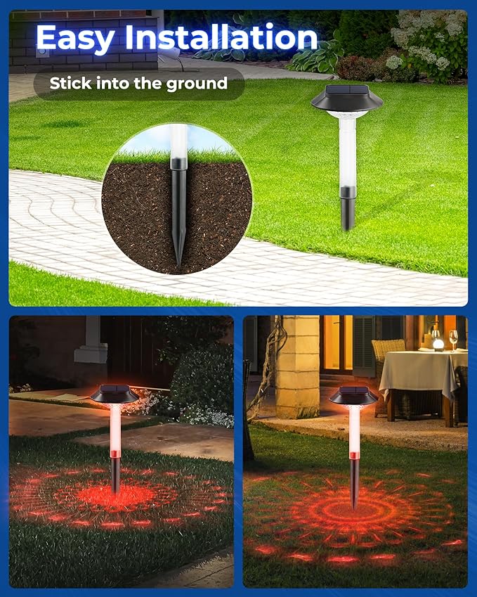 Color Changing Solar Pathway Lights - 8 Pack IP68 Waterproof Outdoor Solar Lights with 7 RGB Lighting Modes for Yard, Garden, Walkway, Pathway, Backyard, Lawn, Landscape Decoration