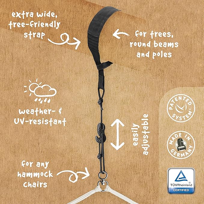 LA SIESTA® XL King Domingo Hammock Chair Swing & Tree Mount Kit - Suspension Kit for Trees Beams Posts - Weatherproof, Outdoor Indoor Hammock Swing - Hanging Chair for Bedroom Patio - Cedar
