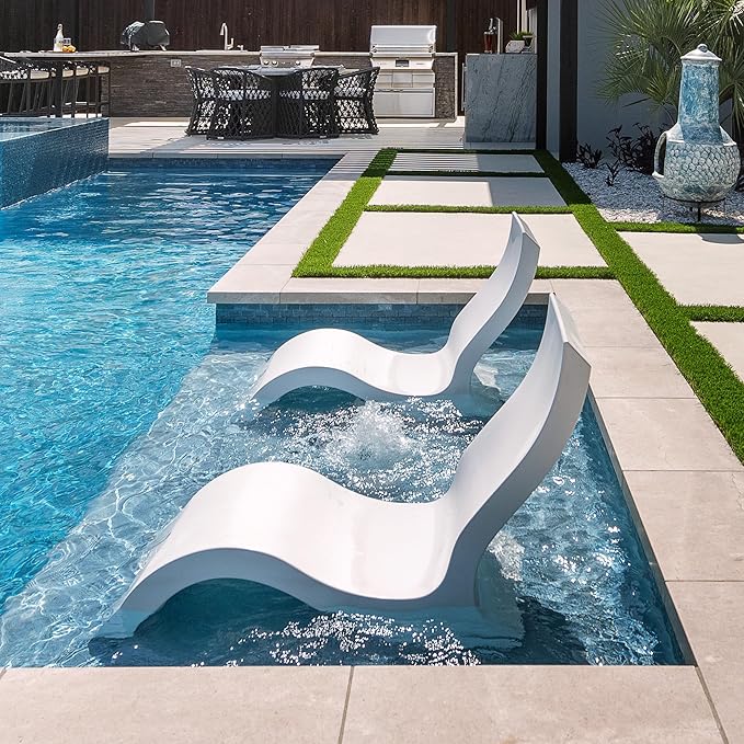 Ledge Lounger - Signature Lowback Chair - for in-Pool or On-Deck Use - Water Depths 0-9” - Compatible with All Types - Resin Water Chairs - for Pool, Sundeck, Patio - Set of 2 - Granite Gray