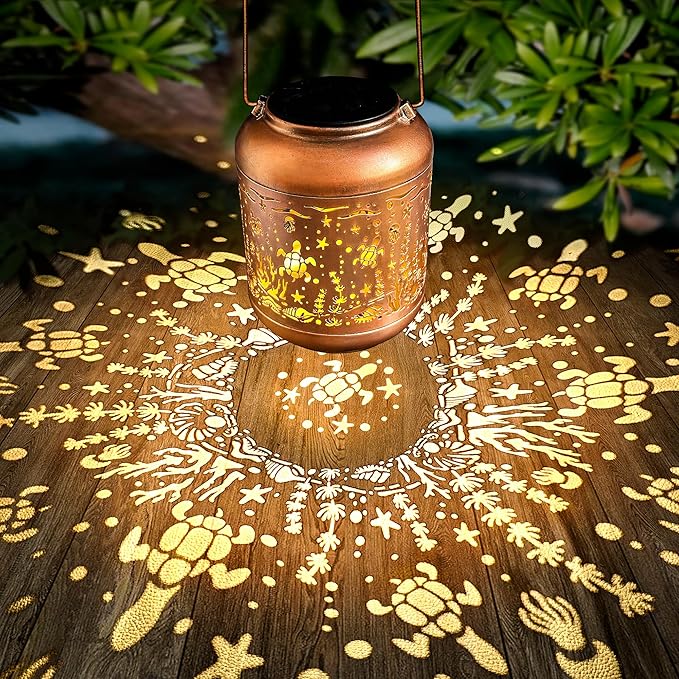 Outdoor Solar Lantern Ocean Element Waterproof Decorative Light Hanging Solar Light for Patio, Balcony, Backyard, Porch, Can be Used as a Gift for Mom and Grandma (Underwater World)