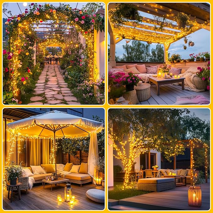 JMEXSUSS 2 Pack Solar String Lights Outdoor Waterproof, Each 33 FT 100 LED Solar Tree Lights Outdoor for Outside Tree Christmas Garden Patio Decor（Warm White）