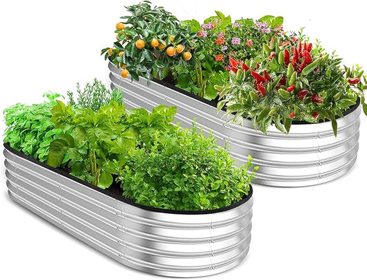Utopia Home Galvanized Raised Garden Bed, 4 by 2 feet Lightweight Planter Boxes Outdoor with Easy Assembly, Large Garden Bed for Vegetables, Fruits, Flowers, Silver, Pack of 2