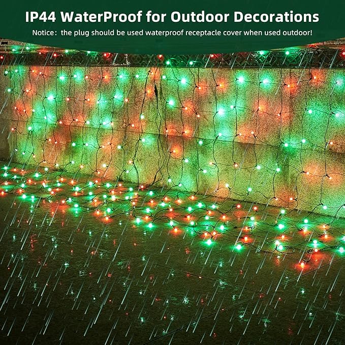 Led Net Lights Christmas Lights Outdoor Red and Green Christmas Net Lighting with 121Led Mini Globe Lights 5ftx5ft, Outdoor Indoor Fairy Mesh Net Lights for Christmas Tree, Bushes, Shrubs Decorations