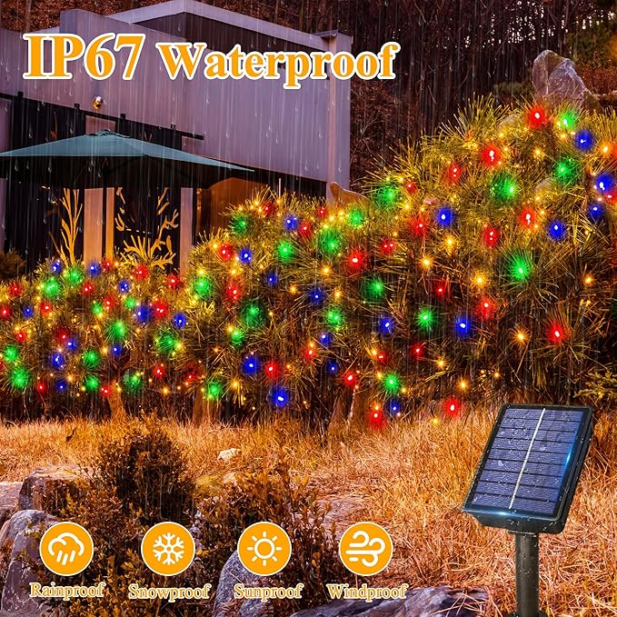 Ollny Solar String Lights Outdoor, 66FT 200LED Solar Fairy Lights with 8 Modes, IP67 Waterproof for Outside Yard Garden Patio Camping Party, Multicolor