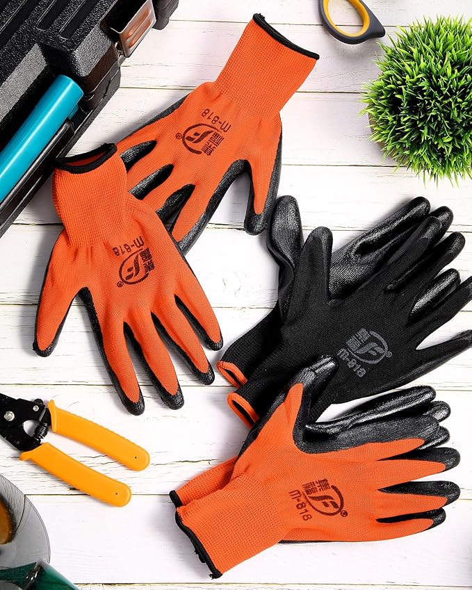 Nuogo 48 Pairs Gardening Gloves for Men Women Rubber Coated Safety Work Gloves Bulk for Gardening Construction Work