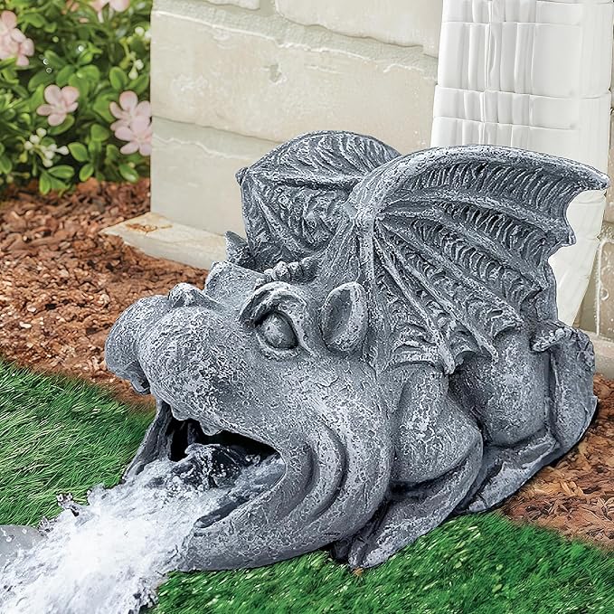 Gothic Gargoyle Statue Decor, Gutter Downspout Splash Block & Diverter, Lifelike Garden Rain Downspout Diverter, 3"x4" Decorative Gutter Extension, Outdoor Gargoyle Statues, Unique Home Accent