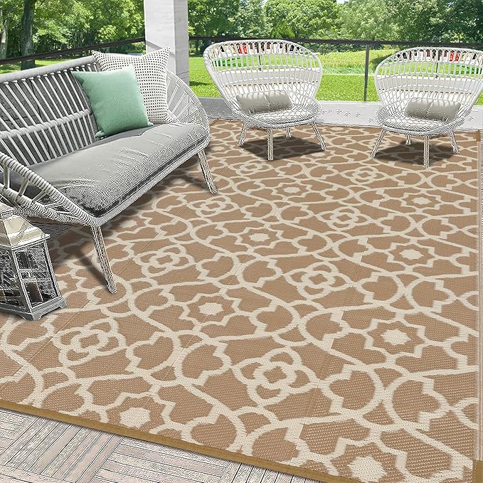 HEBE Outdoor Rug Waterproof 6x9, Plastic Straw Rug Camping Rug, Reversible Outdoor Patio Rugs RV Mat Clearance, Indoor Outside Floor Carpet for Porch,Deck,Camper,Balcony,Backyard