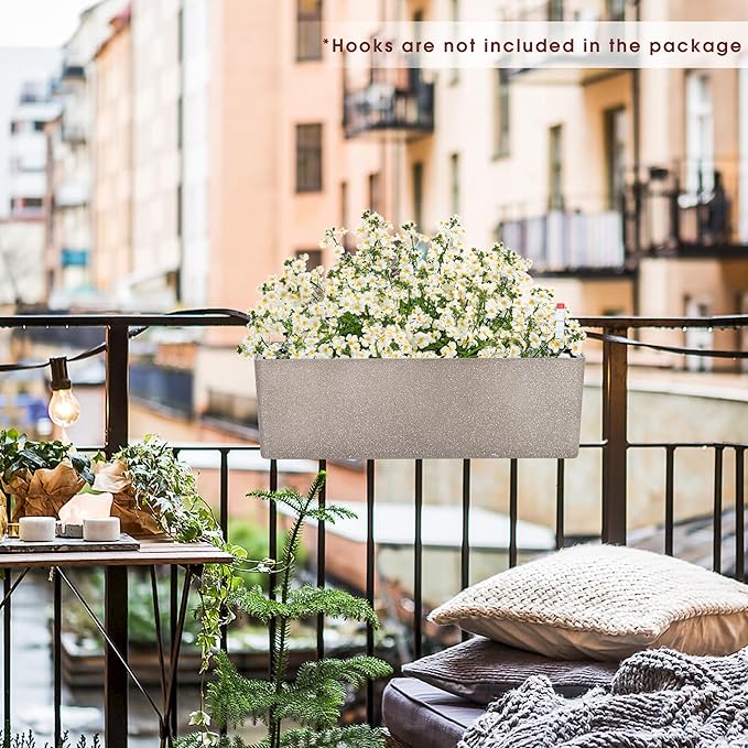 GardenBasix Elongated Self Watering Planter Pots 2-Pack Window Box 5.5 x 16 inch Indoor Home Garden Modern Decorative Pot for All House Plants Flowers Herbs (Coffee,2)