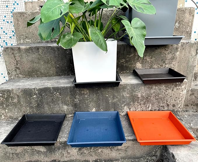 Square Plant Saucer 8 Inch 5 Pack, Plant Stand Plant Trays for Pots Heavy Duty Plastic Gray Plant Saucers for Indoors Outdoors, Flower Pot No Holes Plant Lover Gardening Gifts