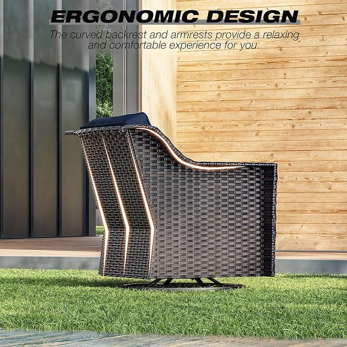 Joyside Wicker Patio Furniture Sets, 3 Pieces Upgraded Large Size Outdoor Furniture with 2 Patio Swivel Chairs and 1 Side Table, Thick Cushions, Wide Armrest