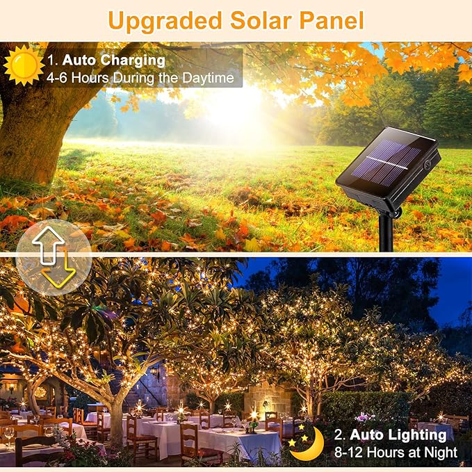 2 Pack Solar String Lights for Outside, Each 79Ft 240 LED Solar Lights Outdoor, 8 Modes Waterproof Solar Powered Fairy Twinkle Light for Backyard Patio Tree Party Garden Decoration, Warm White