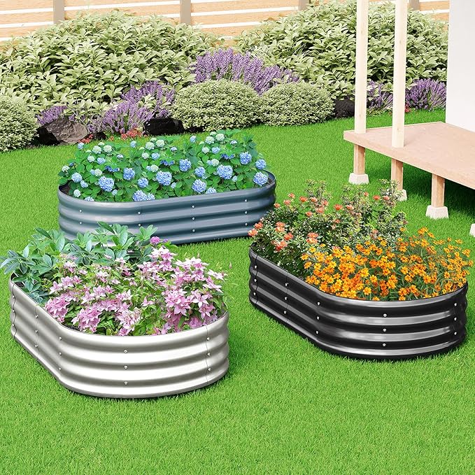 zizin 2 Pack Galvanized Raised Garden Bed Metal Oval Raised Garden Beds Outdoor Planter Box for Vegetables (4x2x1FT, Silver)