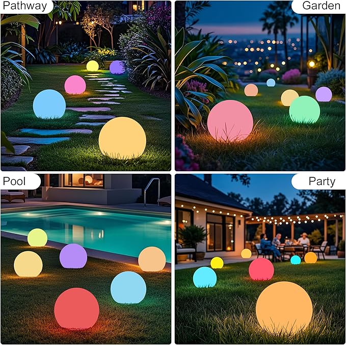 shumi Solar Ball Light-10inch LED Outdoor Table Lamp 16 RGB Colors and Dimmable Globe Light with Remote,Decor for Patio,Garden,Yard,Beach,Pathway
