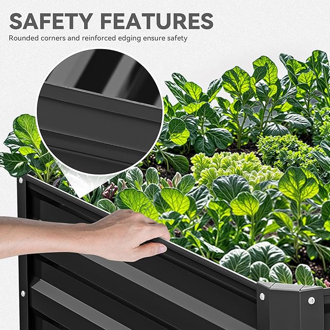 YITAHOME 72x36x24 in Galvanized Raised Garden Bed Kit, Large Metal Planter Box with Gloves & Support Rod, Outdoor Flower Bed for Plants Vegetables, Black