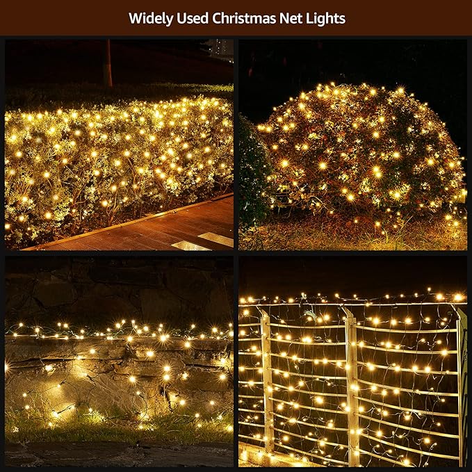 Led Christmas Net Lights Outdoor Christmas Decorations 120Led 6Ftx4Ft Connectable Waterptoof Mesh Net Lights for Trees Bushes Wedding Garden Outdoor Christmas Decorations WarmWhite