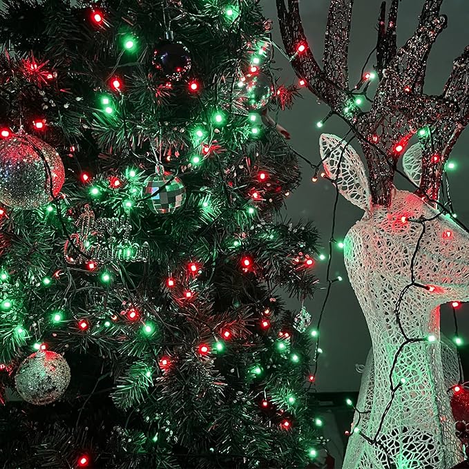 2 Pack Christmas String Lights Indoor Outdoor, Super Bright 66FT 200 LED String Lights Waterproof, Twinkle Xmas Lights with Timer for Christmas Tree Decorations (Red and Green)