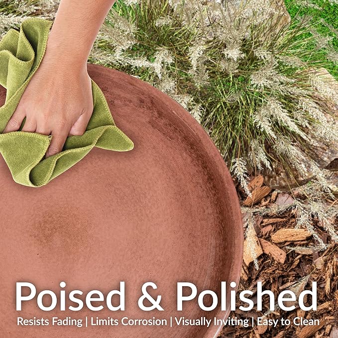 Sunnydaze Gleeful Garden Metal Bird Bath for Outdoors - Large Decorative Iron Birdbath - 23-Inch - Canyon Clay Glaze