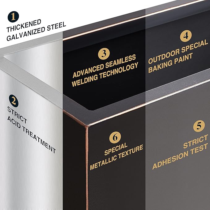 Metallic Heavy Long and Large Outdoor/Indoor Planter, Rectangular Trough Planter Box, 38”Lx15”Wx15”H, 40Pounds, Black with Hand Brushed Gold Edge, No Assemble and Seamless